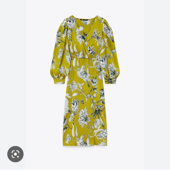 Zara Dresses Zara Green Floral Satin Wrap Midi Dress Poshmark